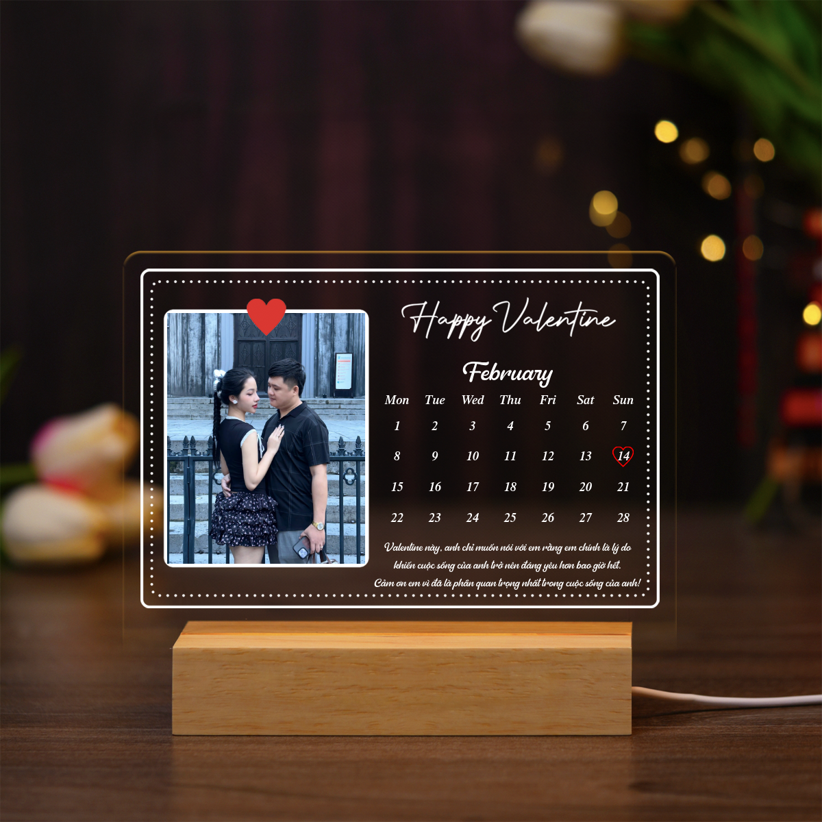 ĐÈN NGỦ KỶ NIỆM VALENTINE - Thiết kế theo yêu cầu - Đèn LED 3D trang trí phòng, quà tặng tình yêu