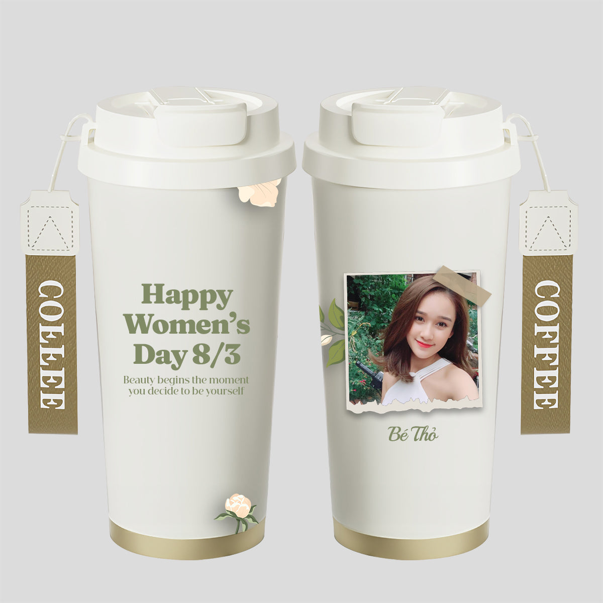 LY GIỮ NHIỆT KỶ NIỆM NGÀY QUỐC TẾ PHỤ NỮ - Quà tặng cá nhân hóa, in theo yêu cầu - Ly giữ nhiệt cao cấp 520ML, quà tặng phái đẹp