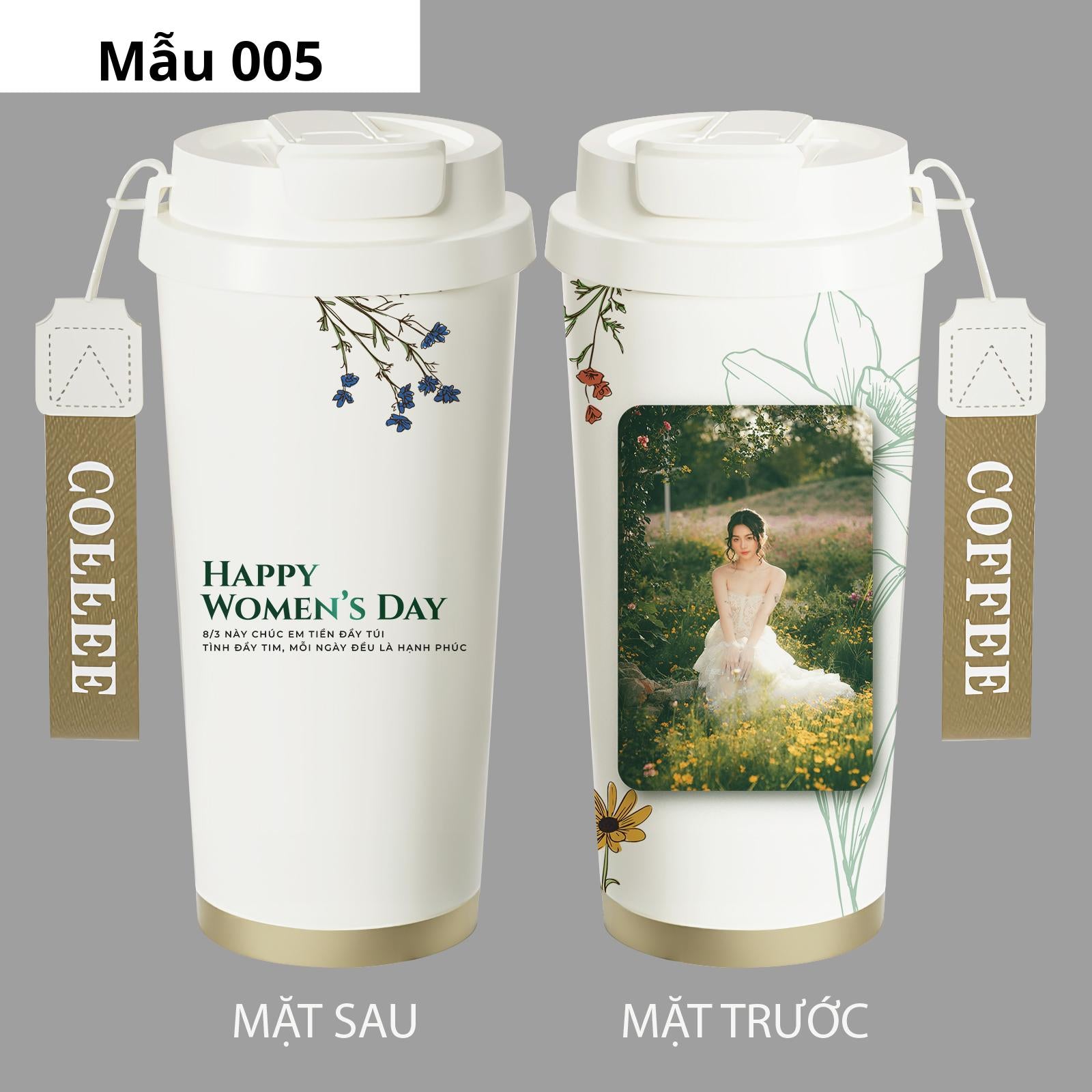 LY GIỮ NHIỆT KỶ NIỆM NGÀY QUỐC TẾ PHỤ NỮ - Quà tặng cá nhân hóa, in theo yêu cầu - Ly giữ nhiệt cao cấp 520ML, quà tặng phái đẹp