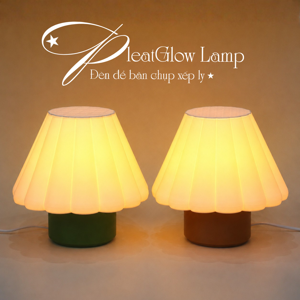 PleatGlow Lamp – Đèn Để Bàn Chụp Xếp Ly, Ánh Sáng Ấm Dịu Mắt