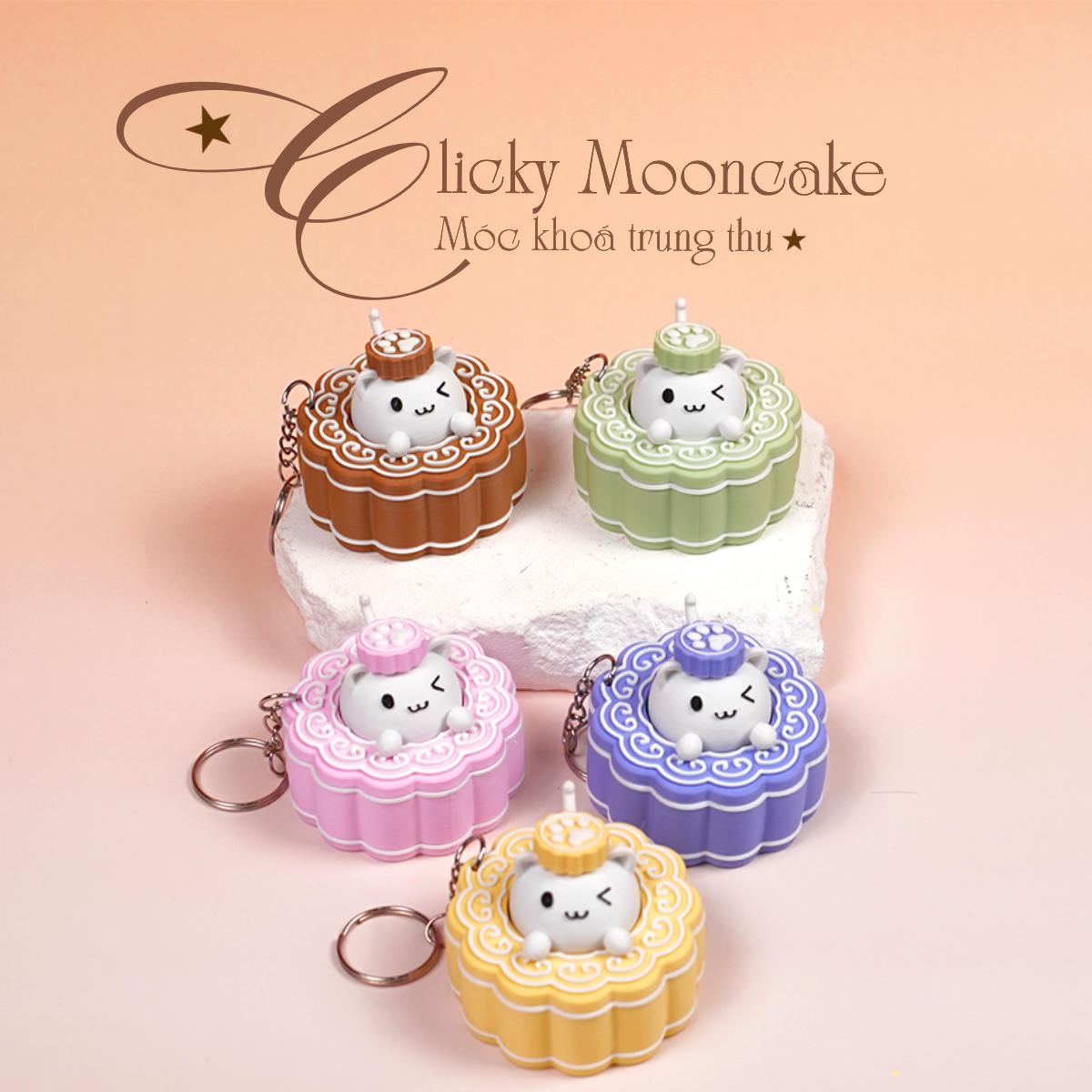 Móc Khóa Clicky Mooncake Dễ Thương – Bánh Trung Thu Bấm Click Vui Tay