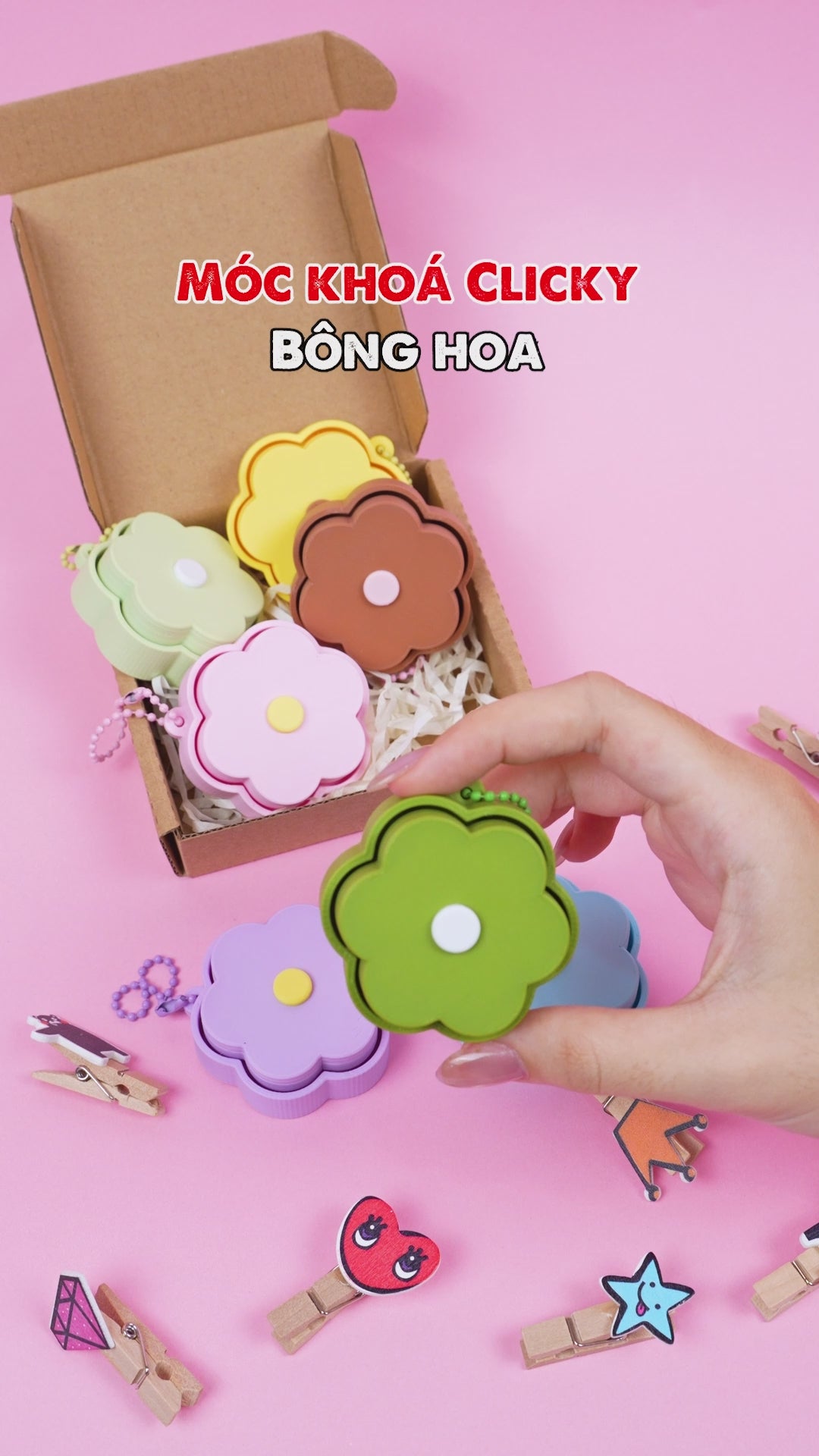 Móc Khoá Clicky Bông Hoa Dễ Thương – Phụ Kiện Mini Cute