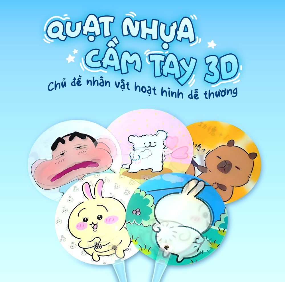 QUẠT NHỰA CẦM TAY 3D - QUẠT CHUYỂN ĐỘNG SÁNG TẠO NHÂN VẬT HOẠT HÌNH DỄ THƯƠNG